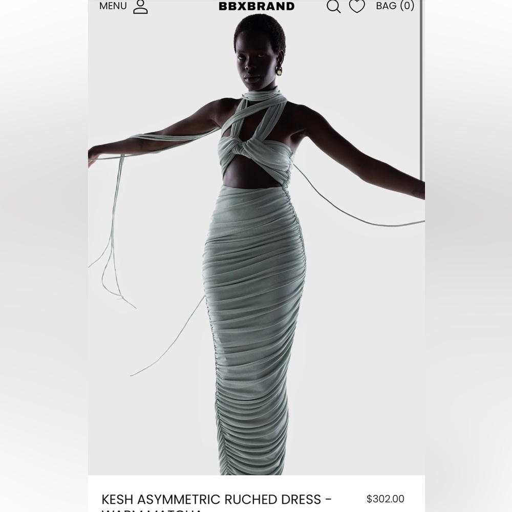 BBXBRAND KESH ASYMMETRIC RUCHED DRESS - WARM MATCHA